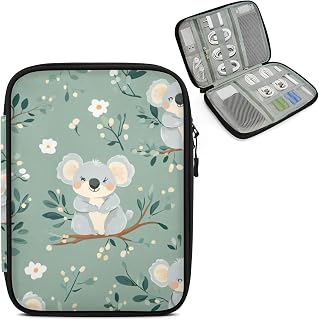 koala Travel Electronic Organizer Case, Tree Leaves Slim Cable Management Bag for Game Console & Accessories, Portable Double Zipper Pouch with Mesh Pockets & Elastic Straps