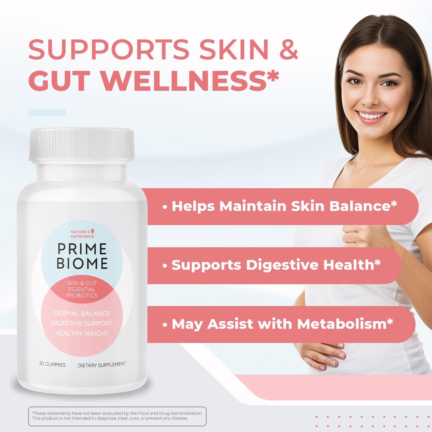 PrimeBiome Probiotic Gummies – Plant-Based Blend with Inulin, Lion’s Mane, Ginger & More– Non-GMO, No Stimulants, GMP Certified – 30 Gummies, 3 Month Supply