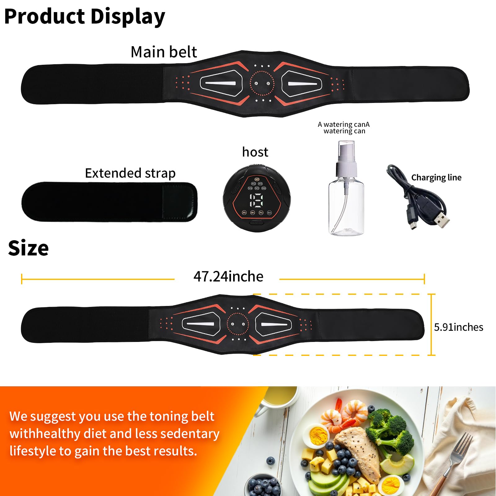 Fitness Belt,Model KLT-07,ABS Stimulator,Ab Machine,Abdominal Toning Belt,Fitness Training Ab Trainer Equipment for Home,Fitness Strength Training Workout Equipment for Men and Women Orange red