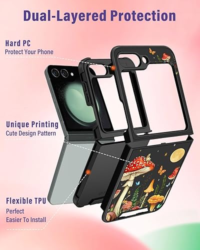 Miniatura 4 de Funermei Funda 2 en 1 para Samsung Galaxy Z Flip 5 para mujeres y niñas, diseño de luna bonito y estético con soporte de anillo, funda de lujo para