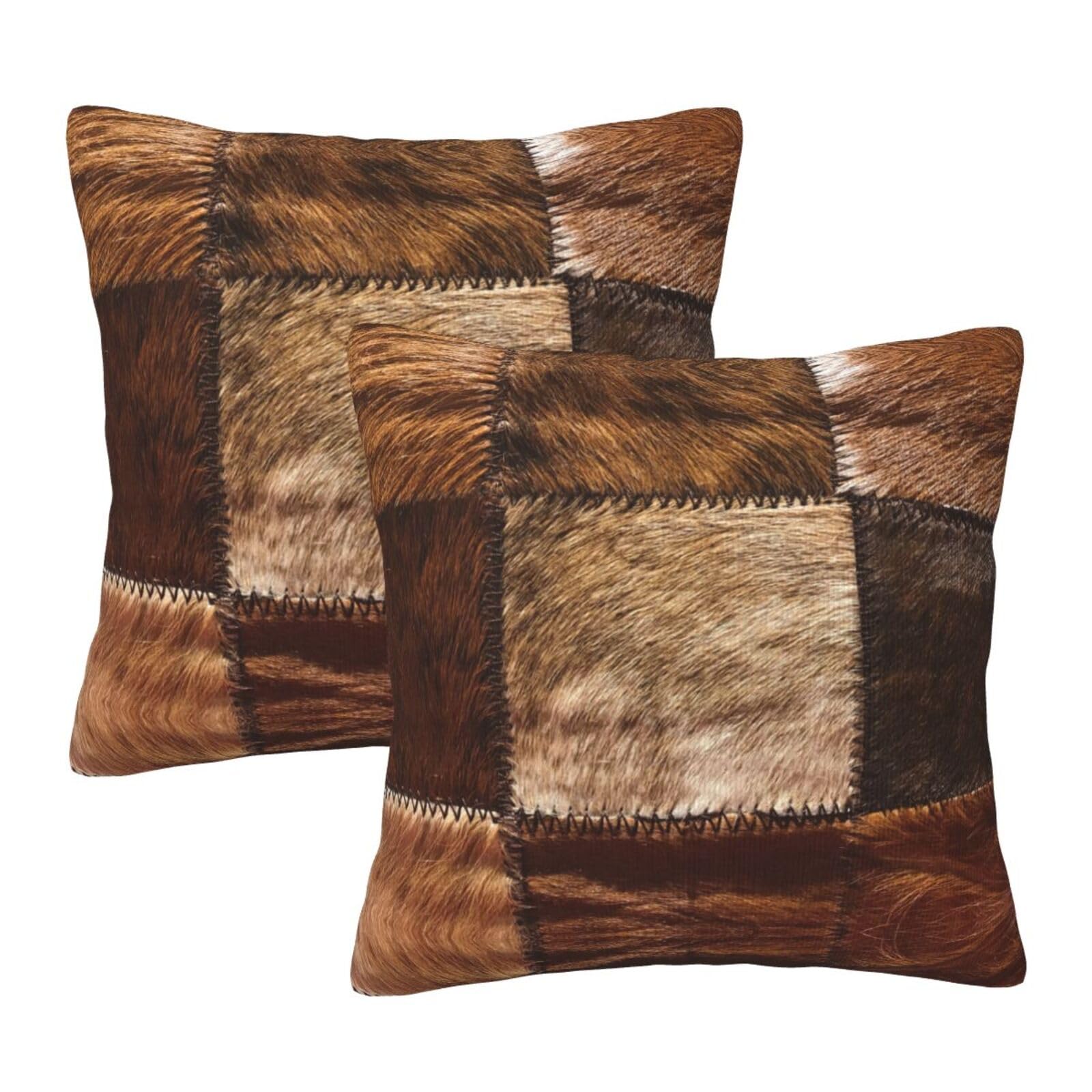 aipoase Cow Fur Throw Pillow Covers 18 X 18 Inch Set of 2 Pillow Cases Decoration Cushion Cover for Bedroom Living Room Sofa Outdoor