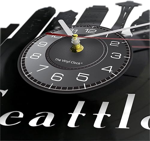 Miniatura 2 de Reloj de pared – Reloj de pared de 12 pulgadas con corte láser de Seattle Skyline Reloj de pared con diseño de paisaje urbano de Washington City