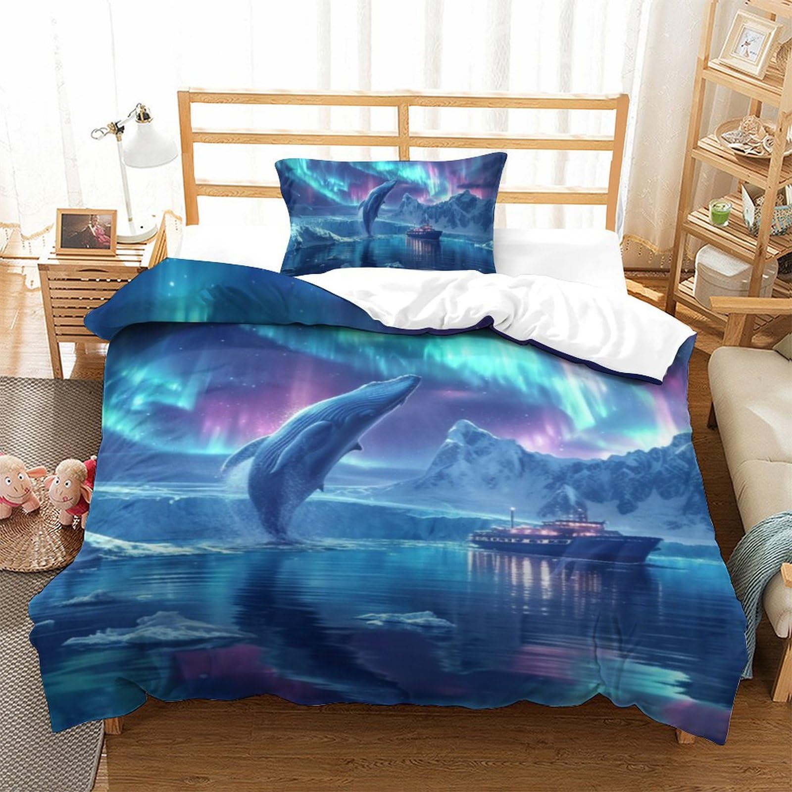 Housse de couette baleine 3D en microfibre douce anti-plis pour lit simple ado