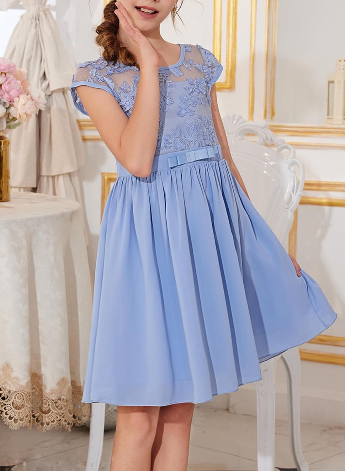 blibean Girls Elegant Lace Mesh Semi Formal Party Dress Size 6-15 Years - Image 2