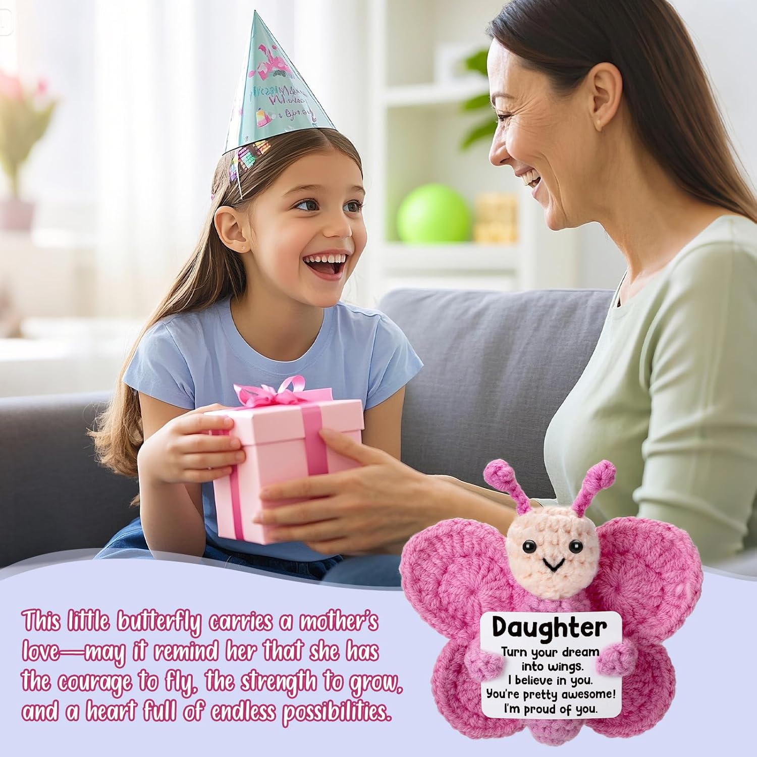 Daughter Gifts from Mom Dad, Crochet Butterfly for Teen Girl from Mother Father, Best for Birthday, Christmas Stocking Stuffers, Easter, Valentines, Mother's Day - Image 6