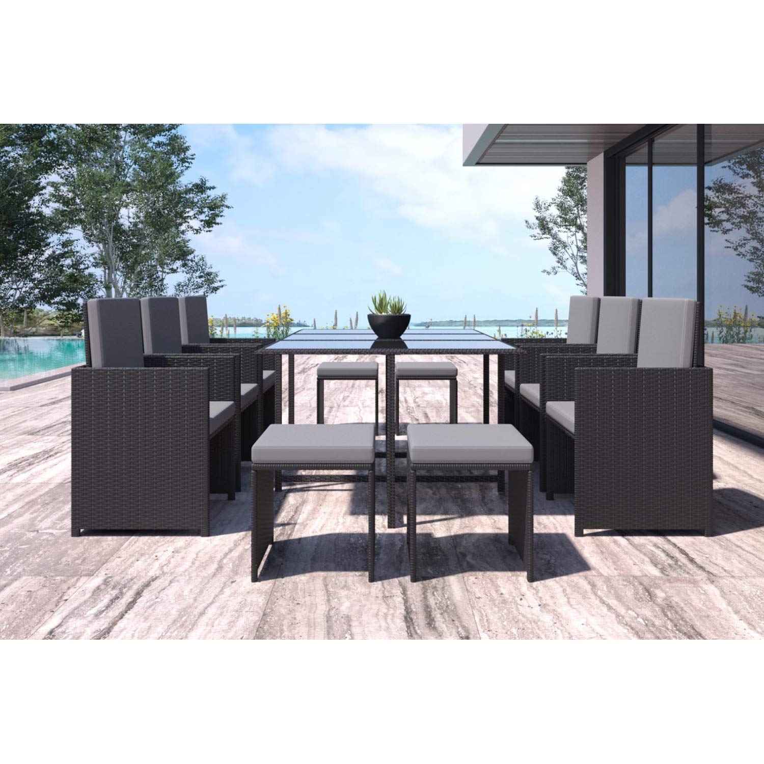 CONCEPT USINE Salon de Jardin Encastrable Florida 10 Pers Noir Gris