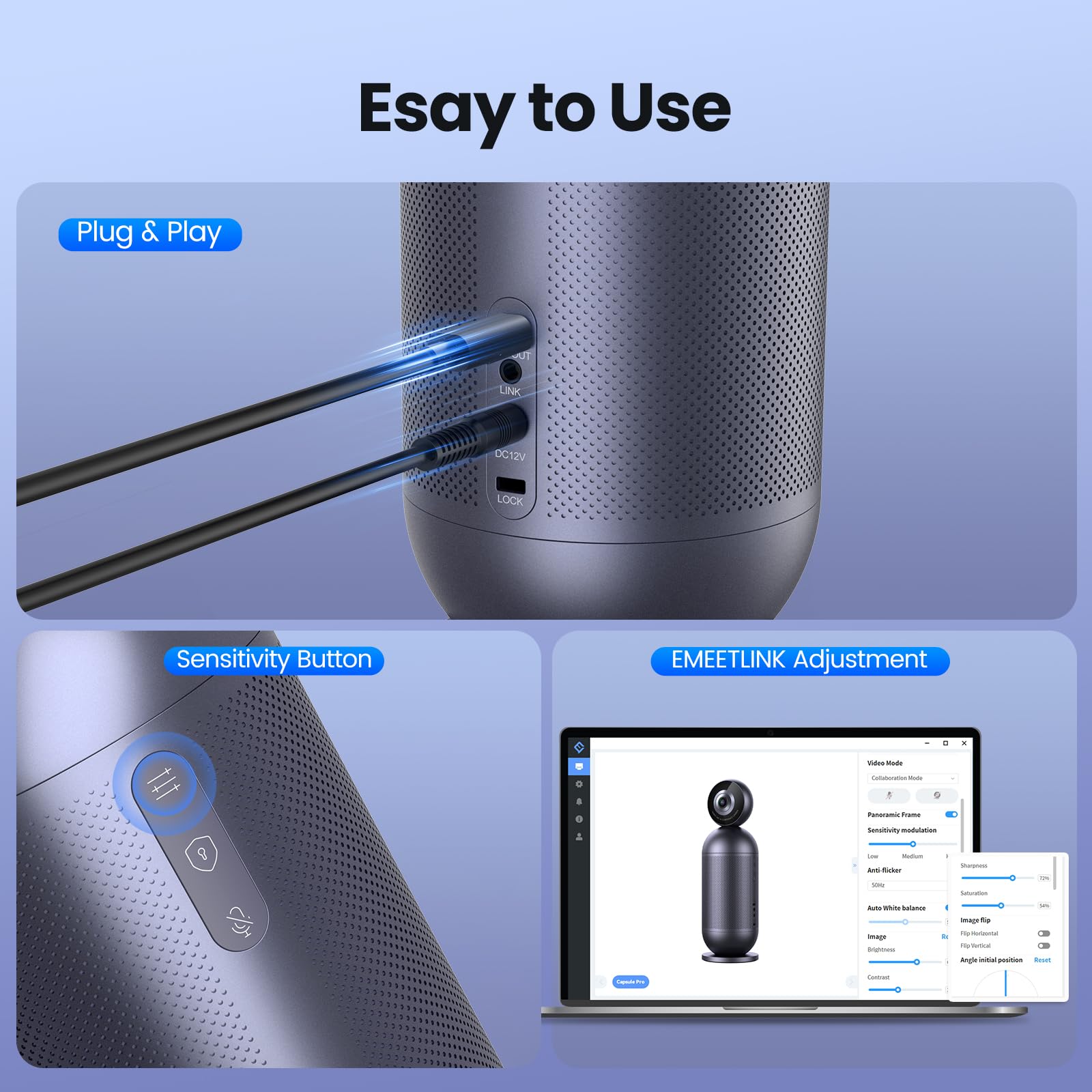 EMEET Meeting Capsule Pro, Dual 4K Lenses 360° Auto-Tracking