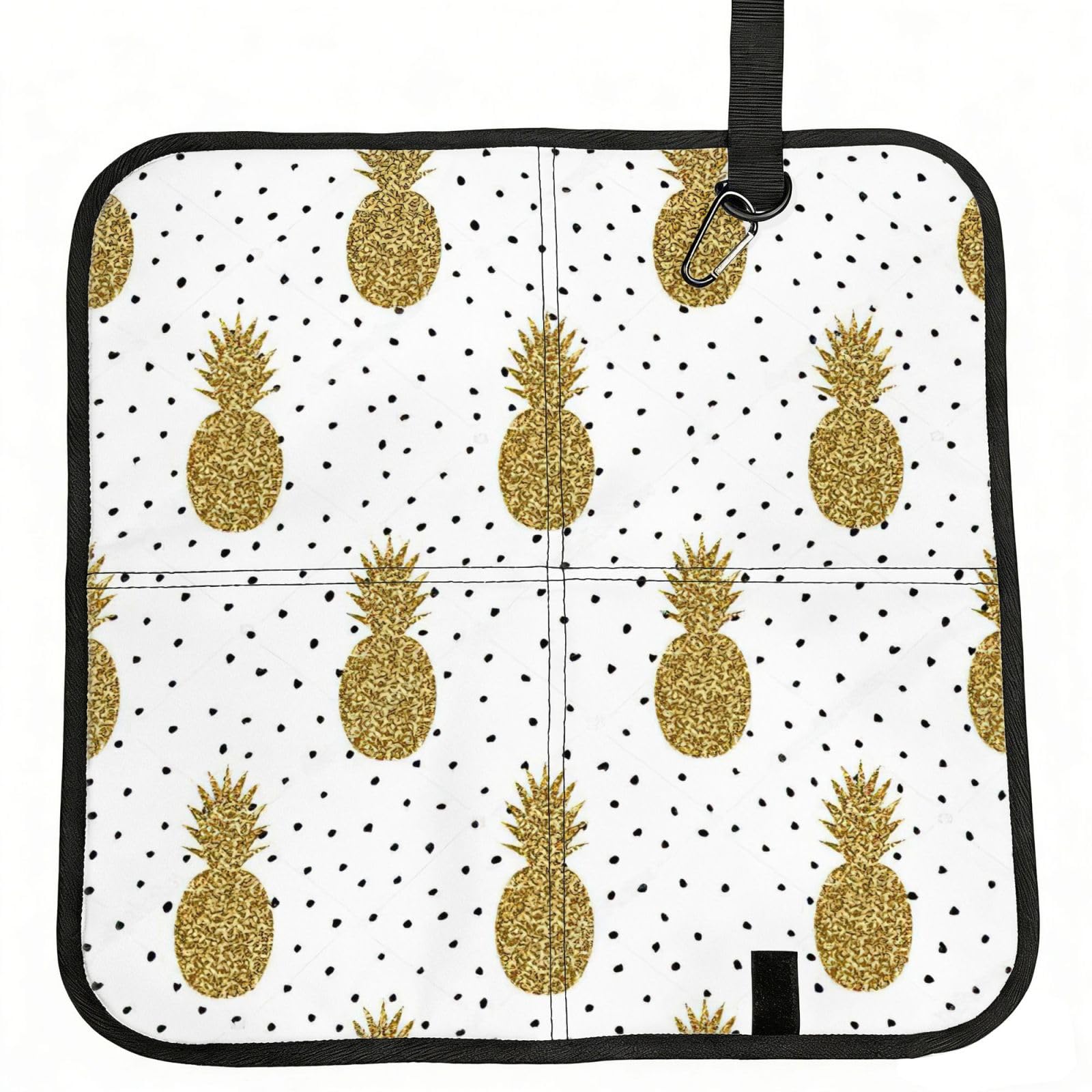 bghdfa Gold Glitter Pineapples Fruit Print Outdoor Sitting Mat Waterproof Oxford Cloth Seat Cushion Folding Foam Camping Seat For Picnic