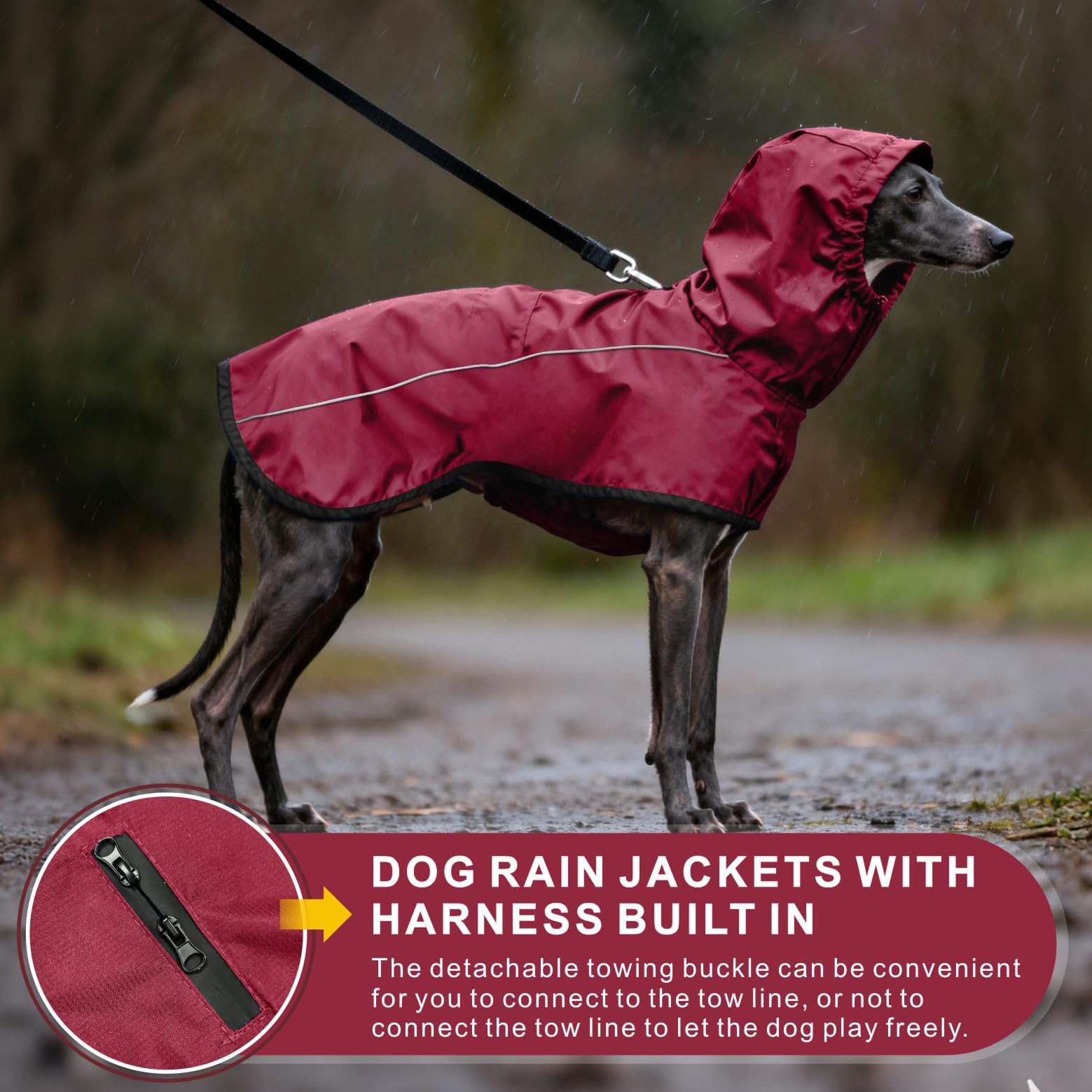 Giacca da Impermeabile per Cani Cappuccio Riflettente Cappuccio da Pioggia per Animali Domestici Poncho con Vestiti per Cani Piccoli e Medi (Rosso, S)