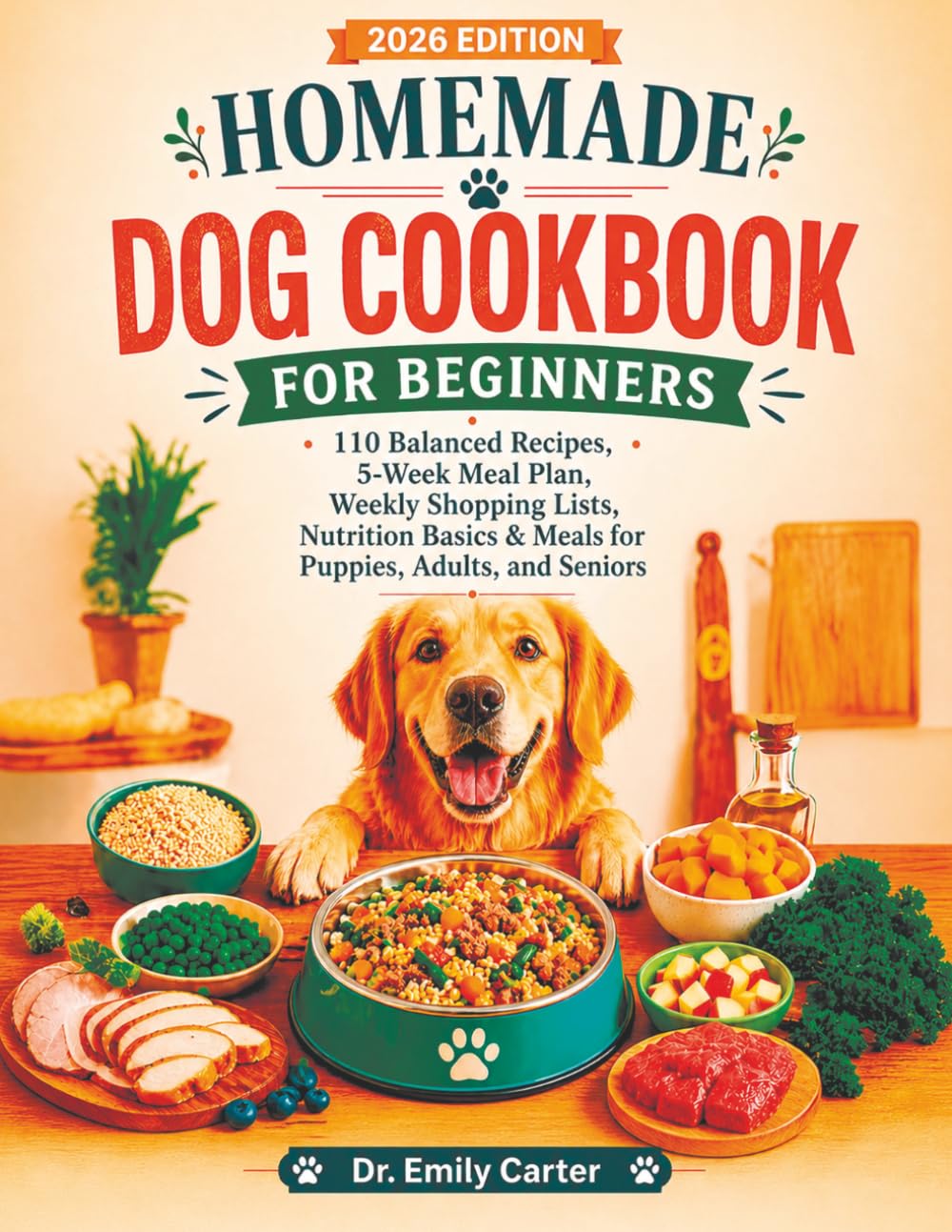 Homemade Dog Cookbook for Beginners: 110 Balanced Recipes, 5-Week Meal Plan, Weekly Shopping Lists, Nutrition Basics & Meals for Puppies, Adults, and Seniors