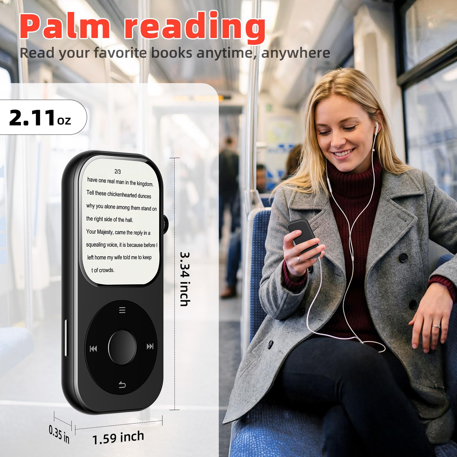 Lettore MP3 da 128 GB con Bluetooth 5.4, lettore musicale con altoparlante HD integrato, lettore musicale MP3 da 2 pollici touchscreen e pulsanti fisici di rotazione touch Supporto video, immagini