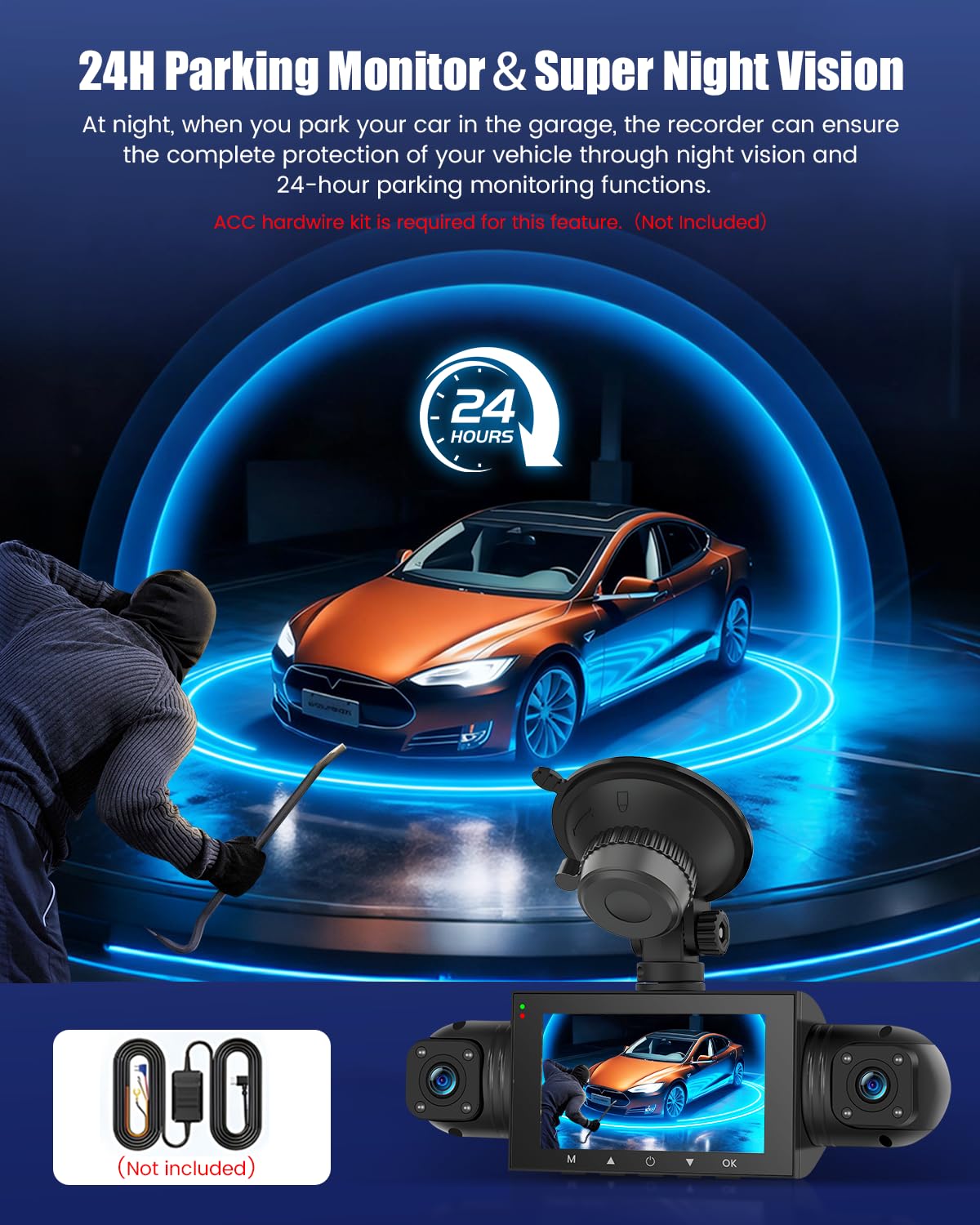 Dash Cam Auto 4 Canali 1080P Fronte e Retro, Grandangolo
