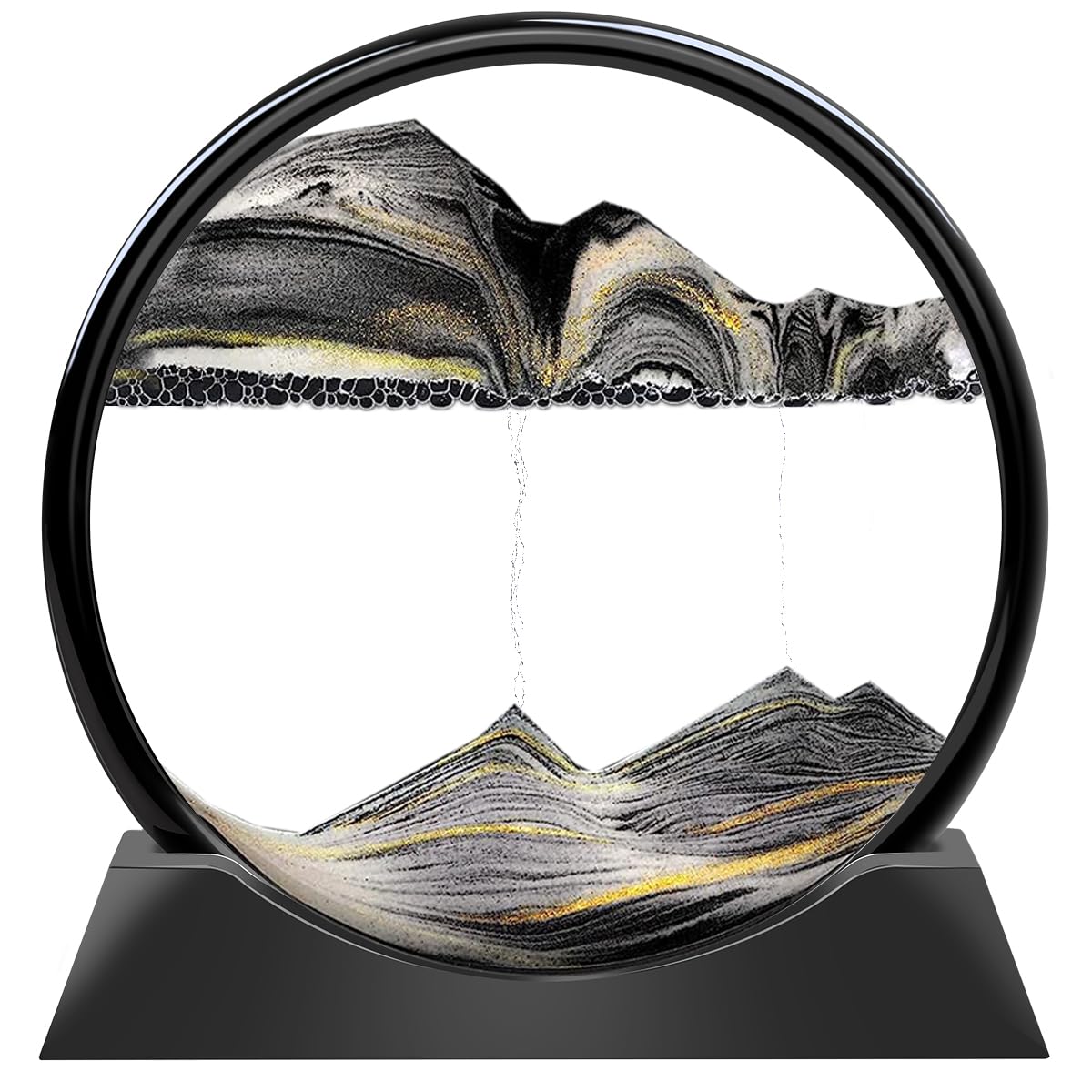 E-feilaiSand Pictures for Rotating, Dynamic Sand Picture, Moving Sand Art in Glass, 3D Hourglass Deep Sea Sand Landscape, Sand Pictures Round, Flowing Sand Painting (Black, 7 Inches)