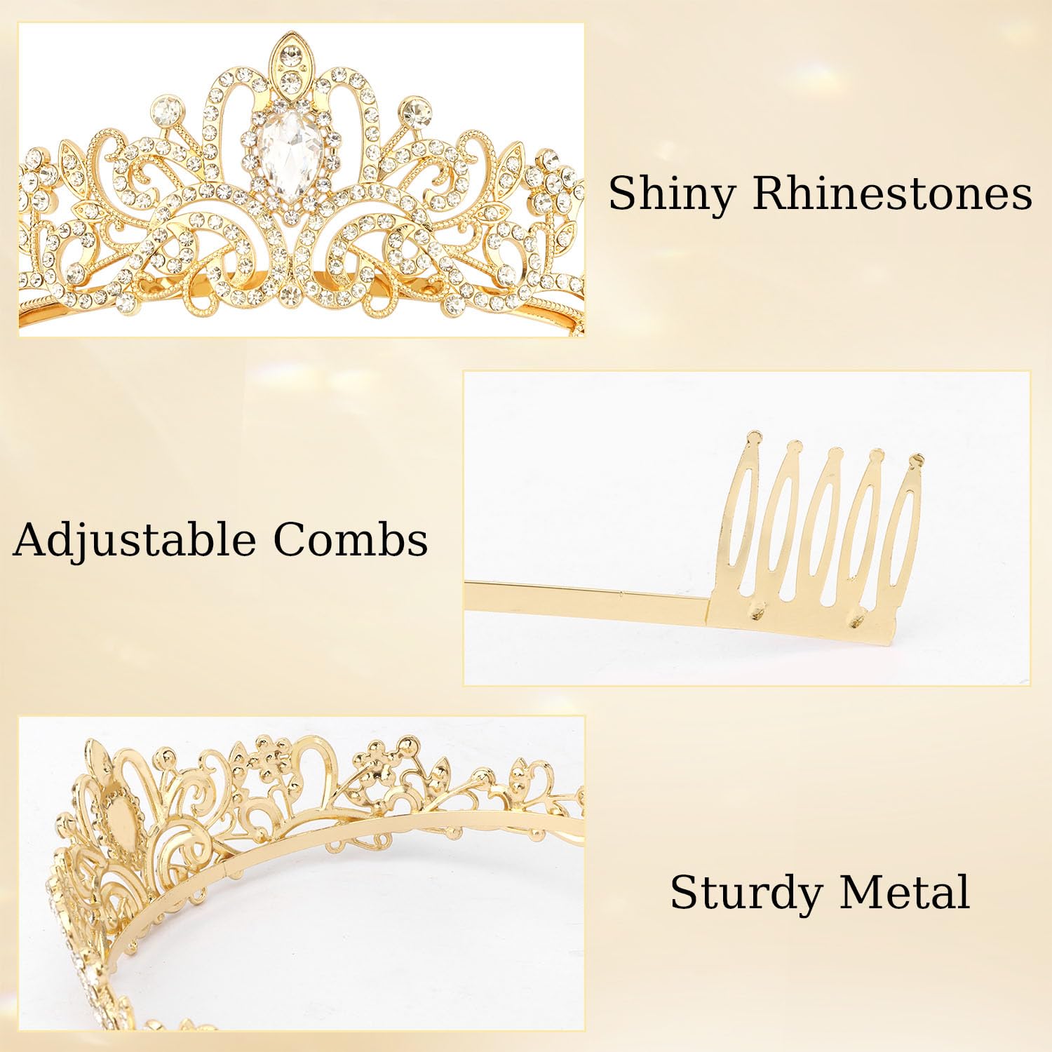 Gold Crystal Tiara Crown, Headband, Princess Bridal Wedding, Prom Birthd… COCIDE Gold Crown and Tiara for Women - Crystal Queen Crowns  main image 3