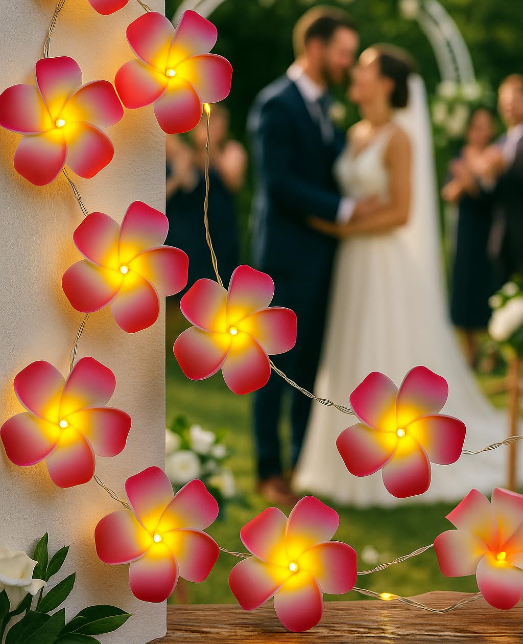 Gzero Frangipani - Striscia di luci LED hawaiana in schiuma artificiale, alimentazione a batteria, per matrimoni, feste in spiaggia 2 set Pink Flowers