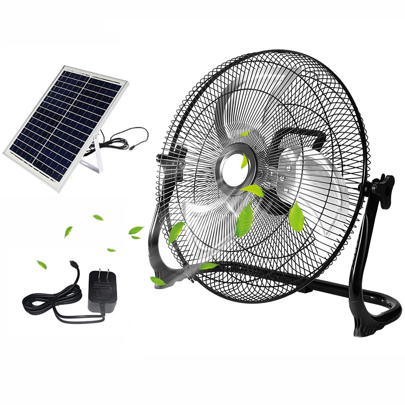 JKJZSALJ Floor Fan,14" Battery Operated Fan With 15W Solar Powered,Industrial Fan,20000 Mah Portable Solar Rechargeable For Outdoor,Camping,Bbq,Fishing,Travel,Black,14in(36cm)