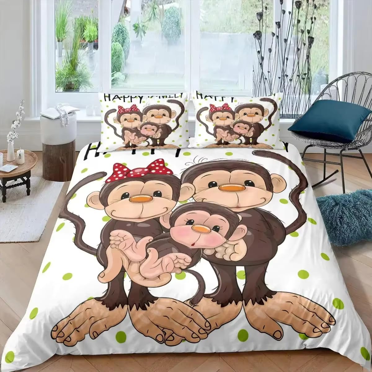 NDXRWDZR King Size Duvet Set Cute Monkey Duvet Cover with Zipper Closure Bedding Set for Aldults Kids Soft Hypoallergenic Microfiber Quilt Cover 230x220 cm + 2 Pillowcases 50x75 cm