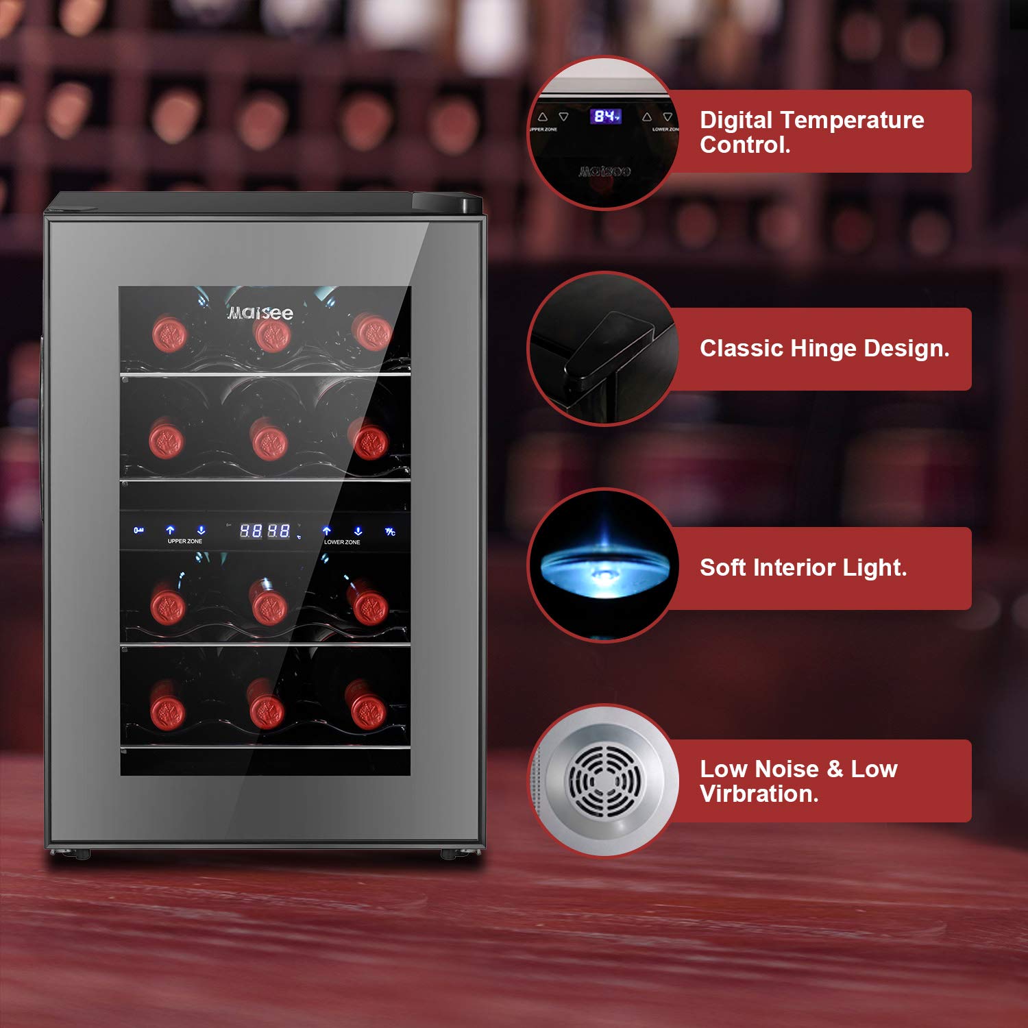 Dual Zone Wine Cooler, Maisee 12 Bottles Mini Small Wine Cooler