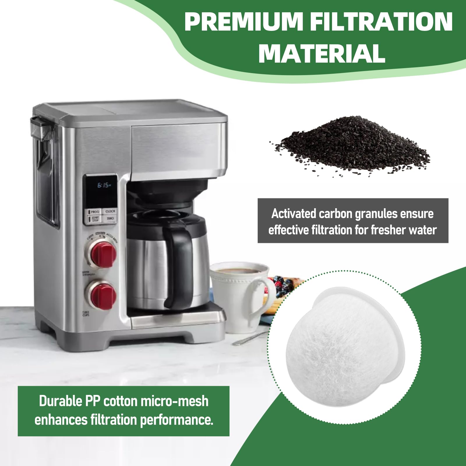 12-Pack Water Filter Pods for Wolf Gourmet Coffee Maker, Replacement Filters Compatible with Wolf Gourmet WGCM100S WGCM110S WGCM120S, Activated Carbon Coffee Filter