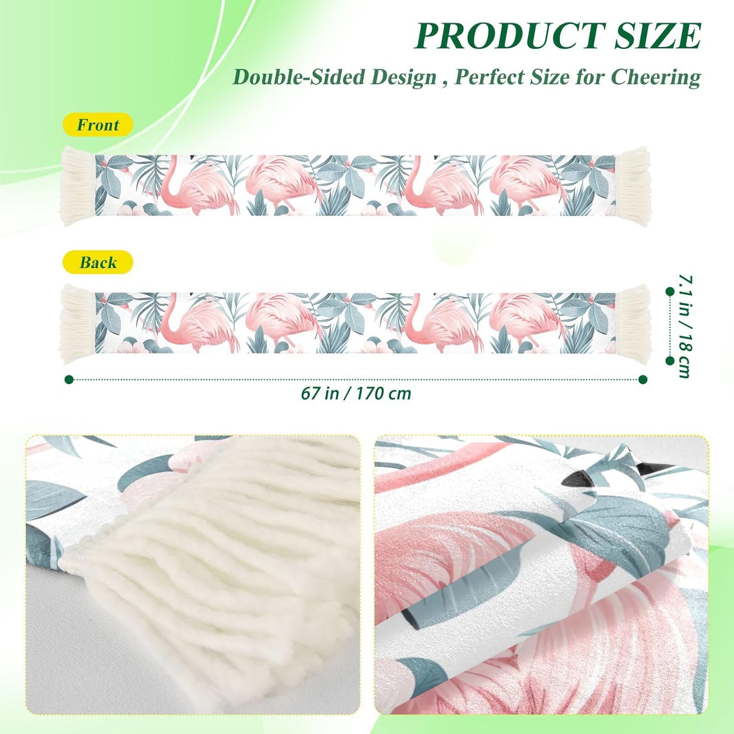 CHIFIGNO Tropical Pink Flamingo Sports Fan Scarf Towel, Soft Quick Dry Polyester Rally Towel for Soccer Fans, Cheering Sweat Wipe Scarf