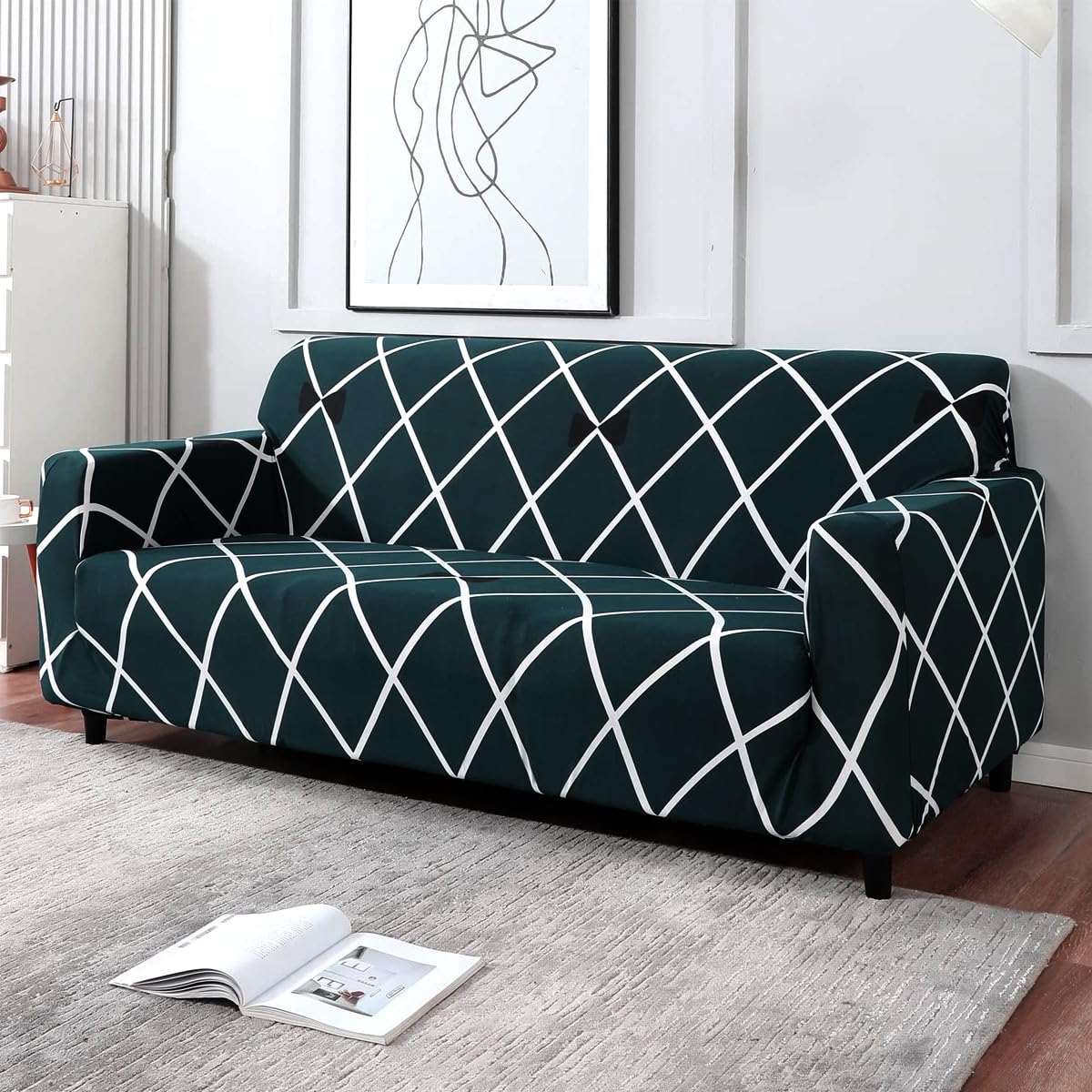 Sofa Cover 3 Seater and 2 Seater Fully Covered Universal 5 Seater Sofa Cover Non-Slip Sticky Elastic Stretchable Sofa Set Imported Slipcover (3 Seater, Blue Diamond)-image-12