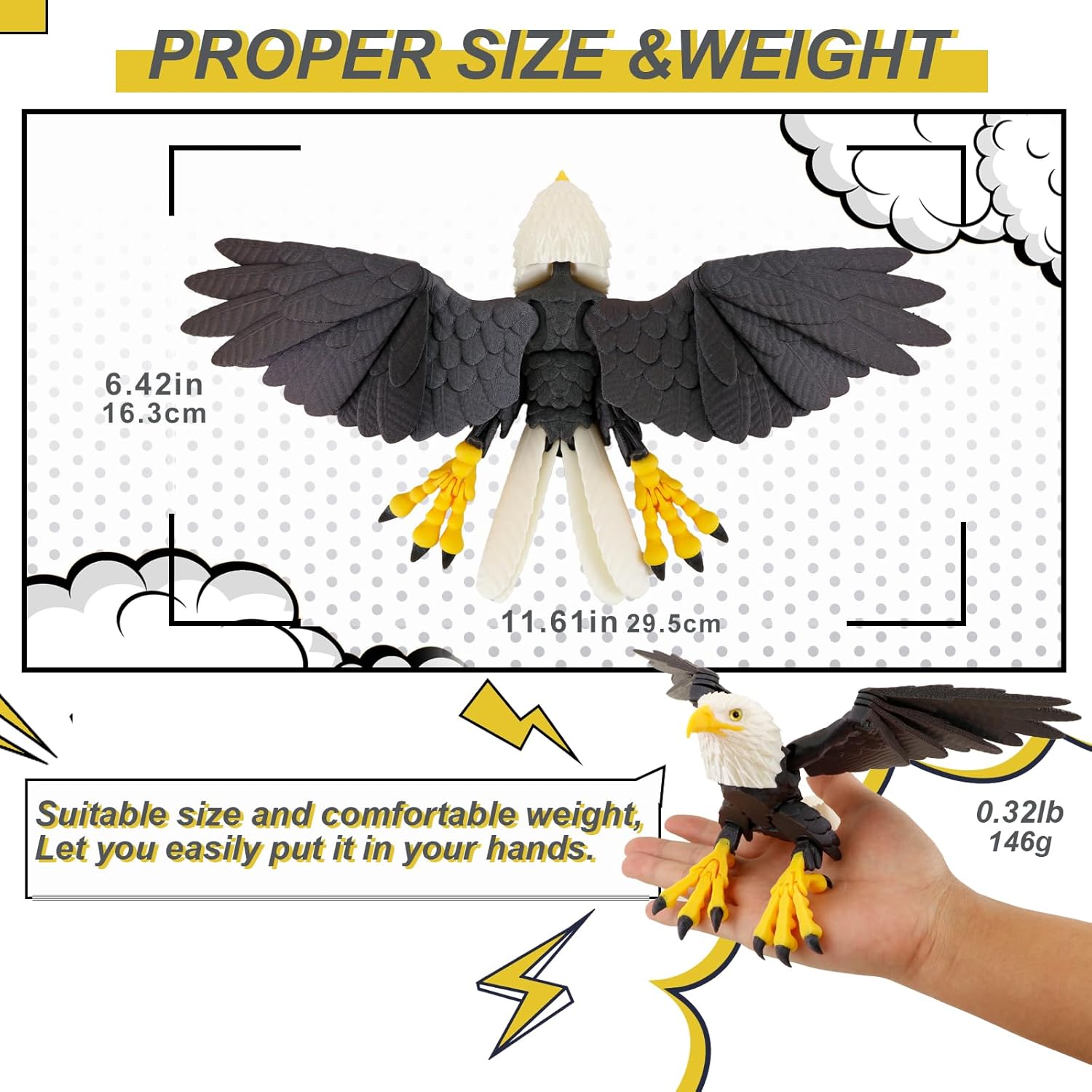 3D Printed Eagle Flexible Wings, Flying Eagle Model Toys, 3D Printed Bird Animals,3D Printed Dragon, Fidget Toys for Adults