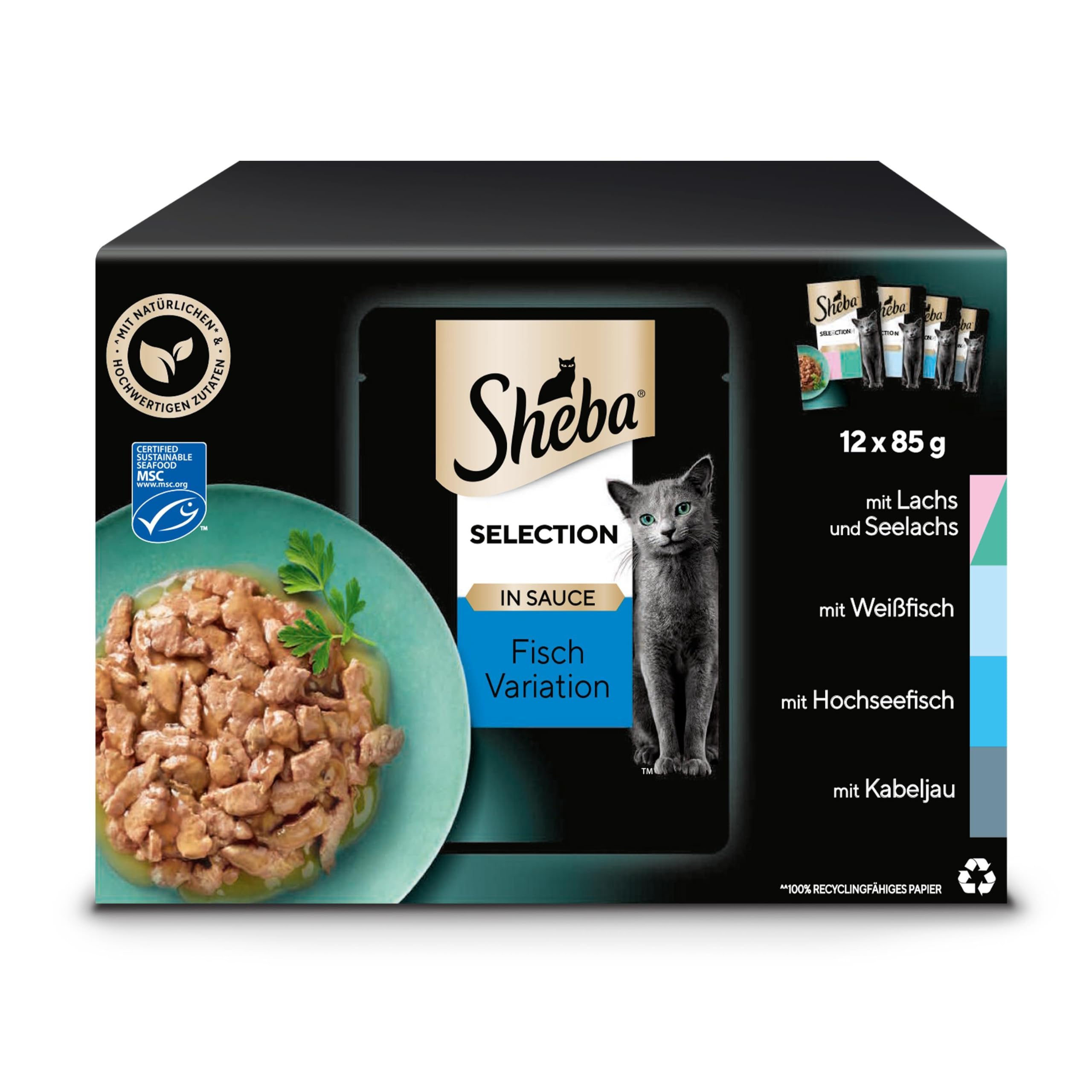Sheba Selection Katzen Nassfutter im Portionsbeutel Fisch Variation (MSC) in Sauce Multipack 4x12x85g