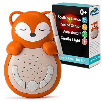 Cloud b Travel Comforting Sound Machine w/Calming Light | 4 White Noise and 4 Lullabies | Re-Activating Smart Sensor | Sweet Dreamz On the GoTM - Fox