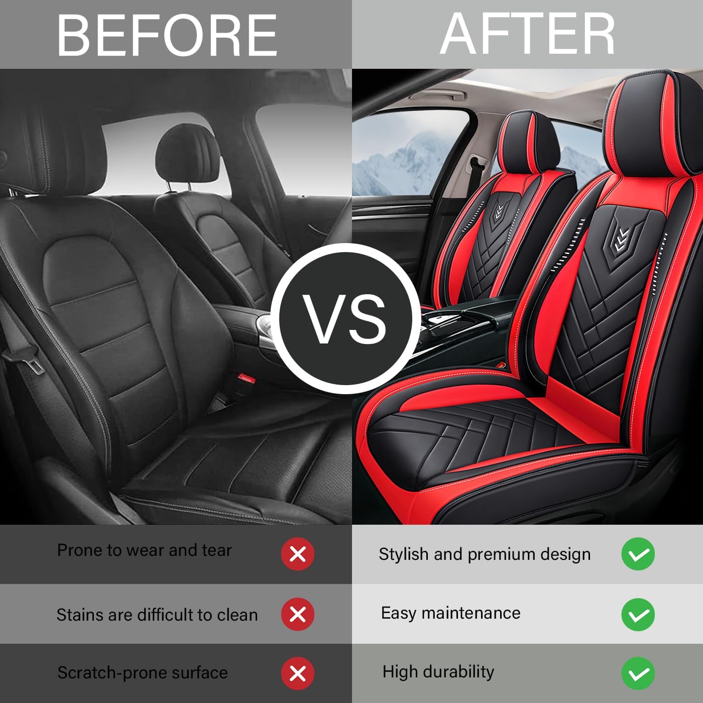 Seat Covers for Ford F150 2003-2025 | Car Seat Automotive Seat Protector | Seat Cover Compatible Airbag (Full Set, Black Red)