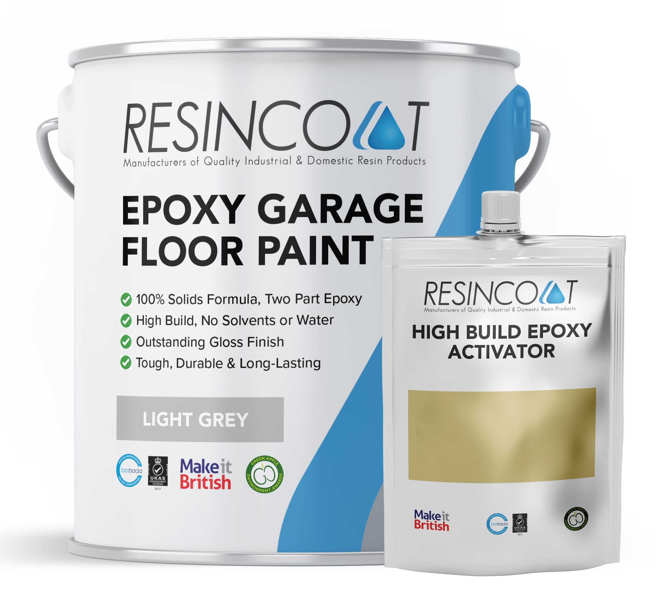 Resincoat Epoxy Garage Floor Paint – 2-Part Resin Coating for Concrete Floors – 4x Thicker & Longer Lasting Than Standard Paint – High Gloss – Easy to Mix & Apply – Made in UK - Light Grey - 1kg