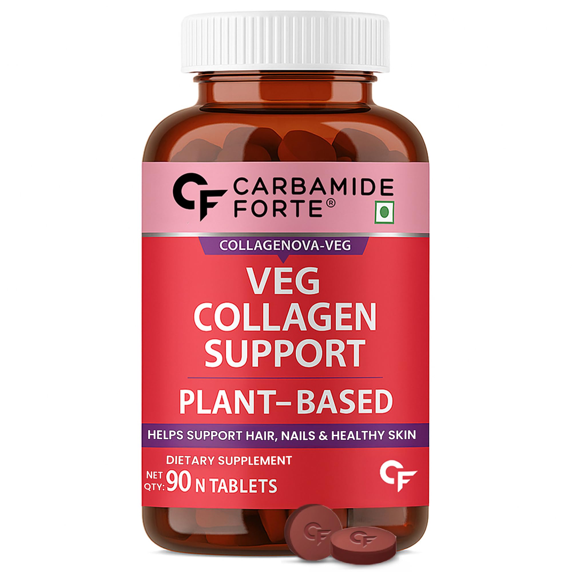 Carbamide Forte100% Veg Collagen Supplements for Skin & Hair | Vegan Collagen Supplements for Women | 90 Veg Tablets
