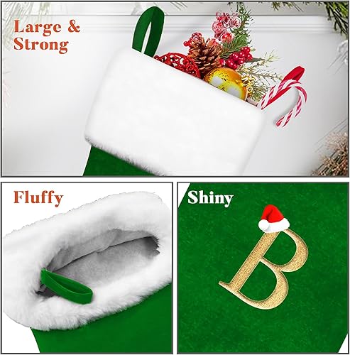 Miniatura 10 de RFAQK Medias de Navidad personalizadas con letras, medias de Navidad grandes con monograma, medias de letras rojas para colgar en la chimenea,