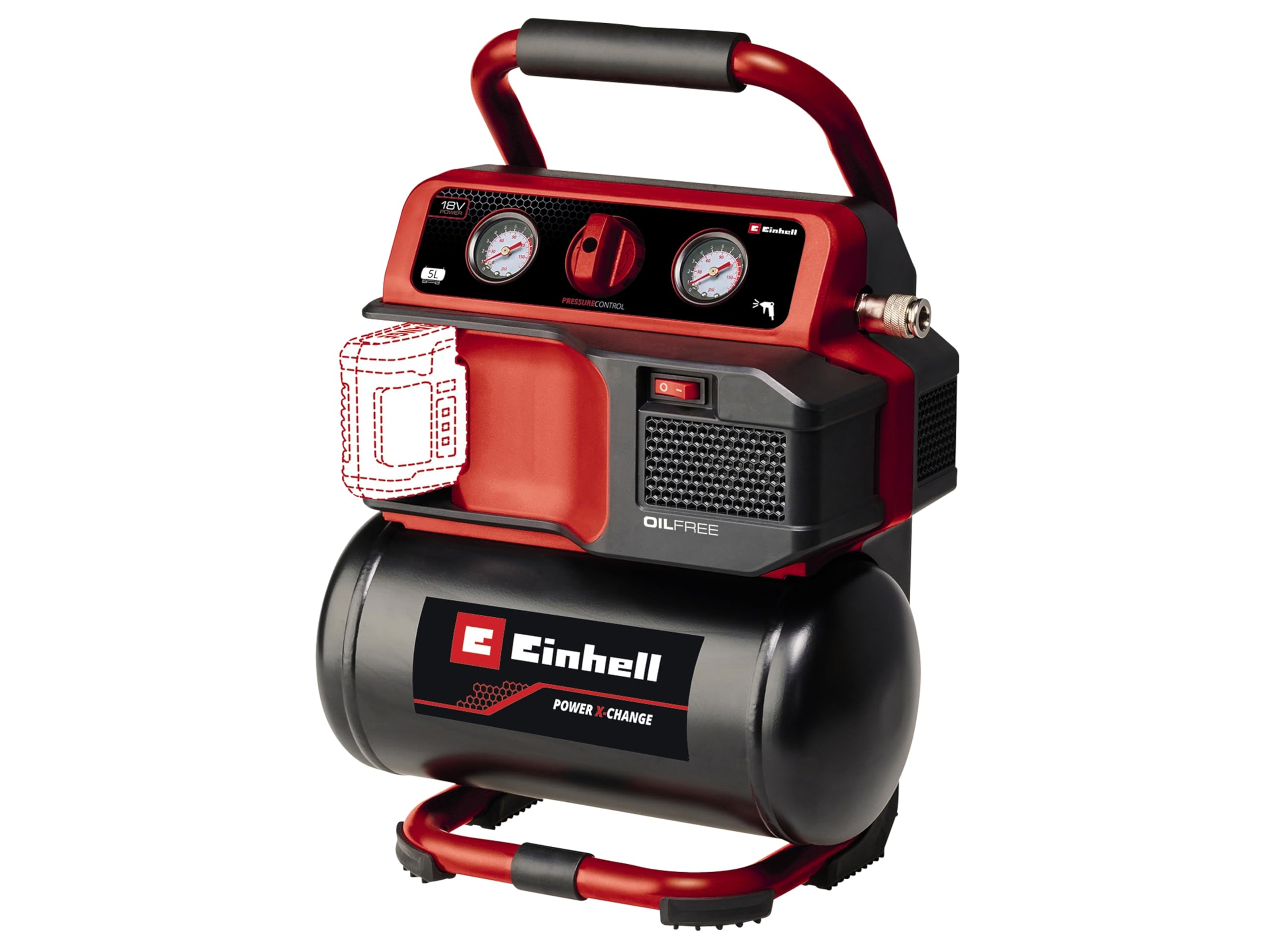 Einhell Power X-Change Akku-Kompressor TE-AC 18/75 Li OF-Solo, 18Volt (schwarz/rot, ohne Akku und Ladegert) (4020410)