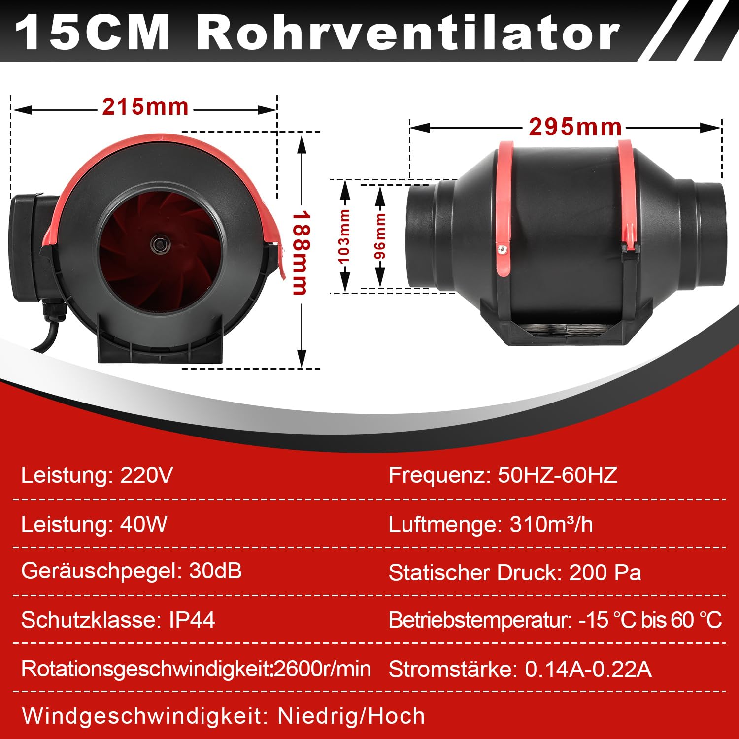 Wentylator rurowy odprowadzania dymu 150 mm, 540 m³/h, wentylator kanałowy z pilotem zdalnego sterowania, cichy wentylator rurowy 220 V, wentylator kanałowy do łazienki, WC, szklarni, kuchni