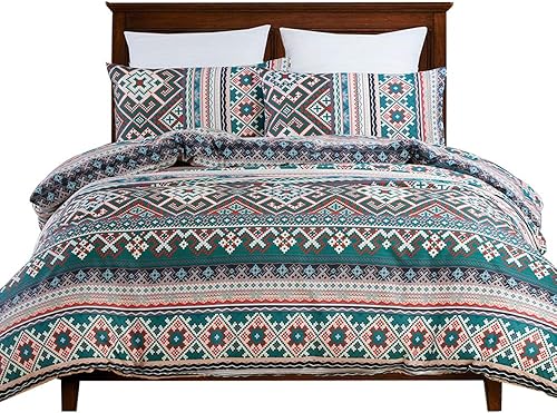 Miniatura 6 de Omelas Juego de funda de edredón bohemia para niños, tamaño individual, para niños y niñas, diseño bohemio chic, tribal, verde, blanco, rojo, a