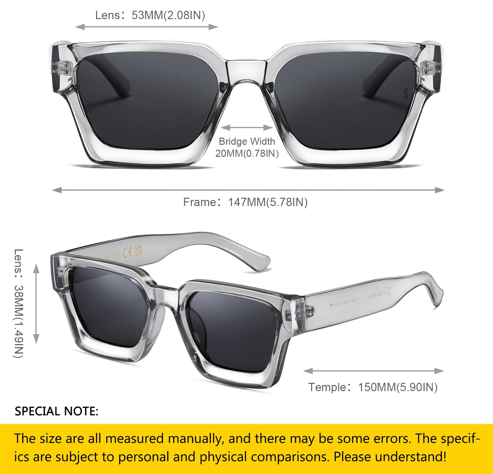 SHEEN KELLY Retangle spesse con occhiali da sole robusti rettangolari per donne uomini alla moda classici stretti piazza nera di tartaruga telaio in tela da sole