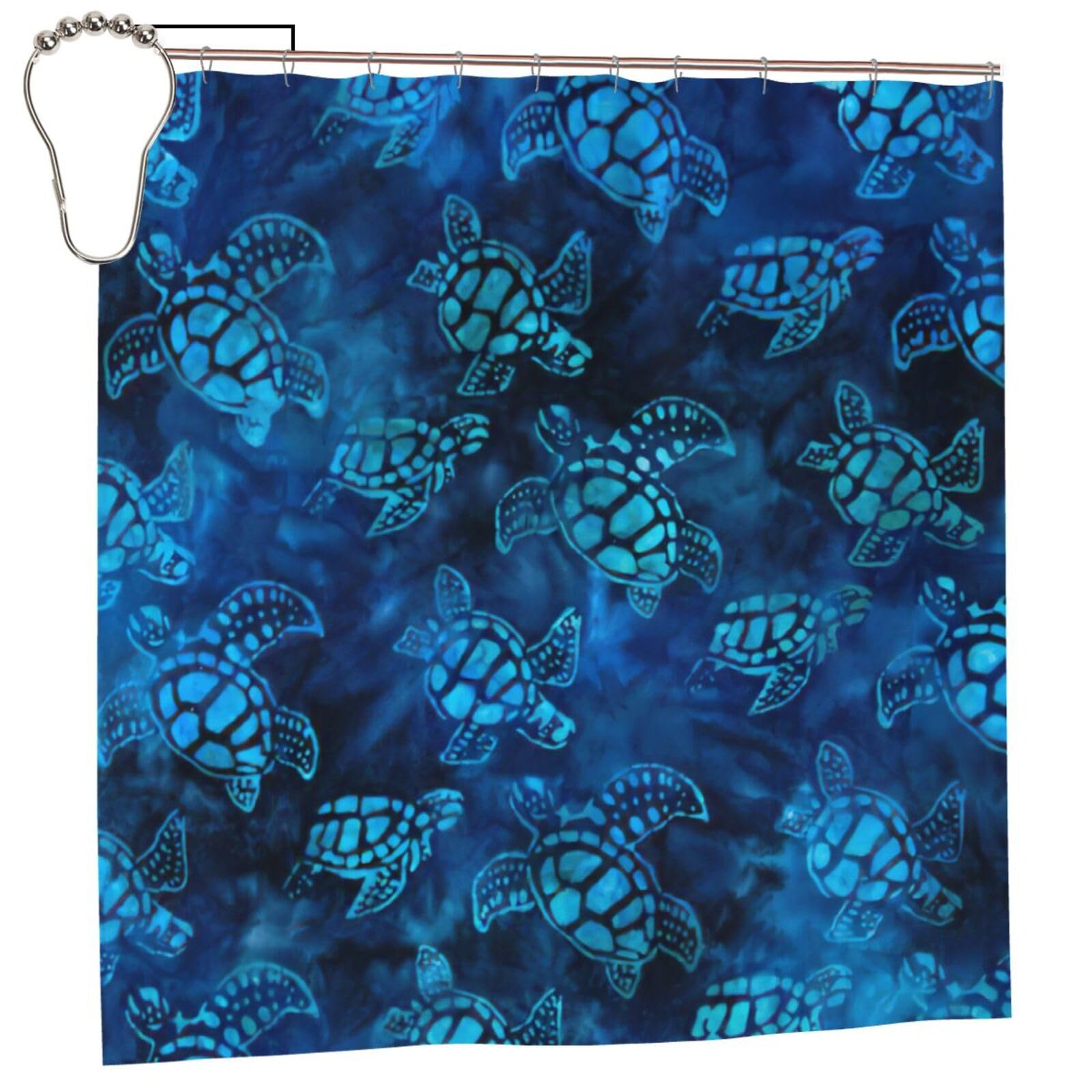 Rideau de douche 12 œillets inoxydables motif tortue en polyester étanche pour baignoire 183 cm