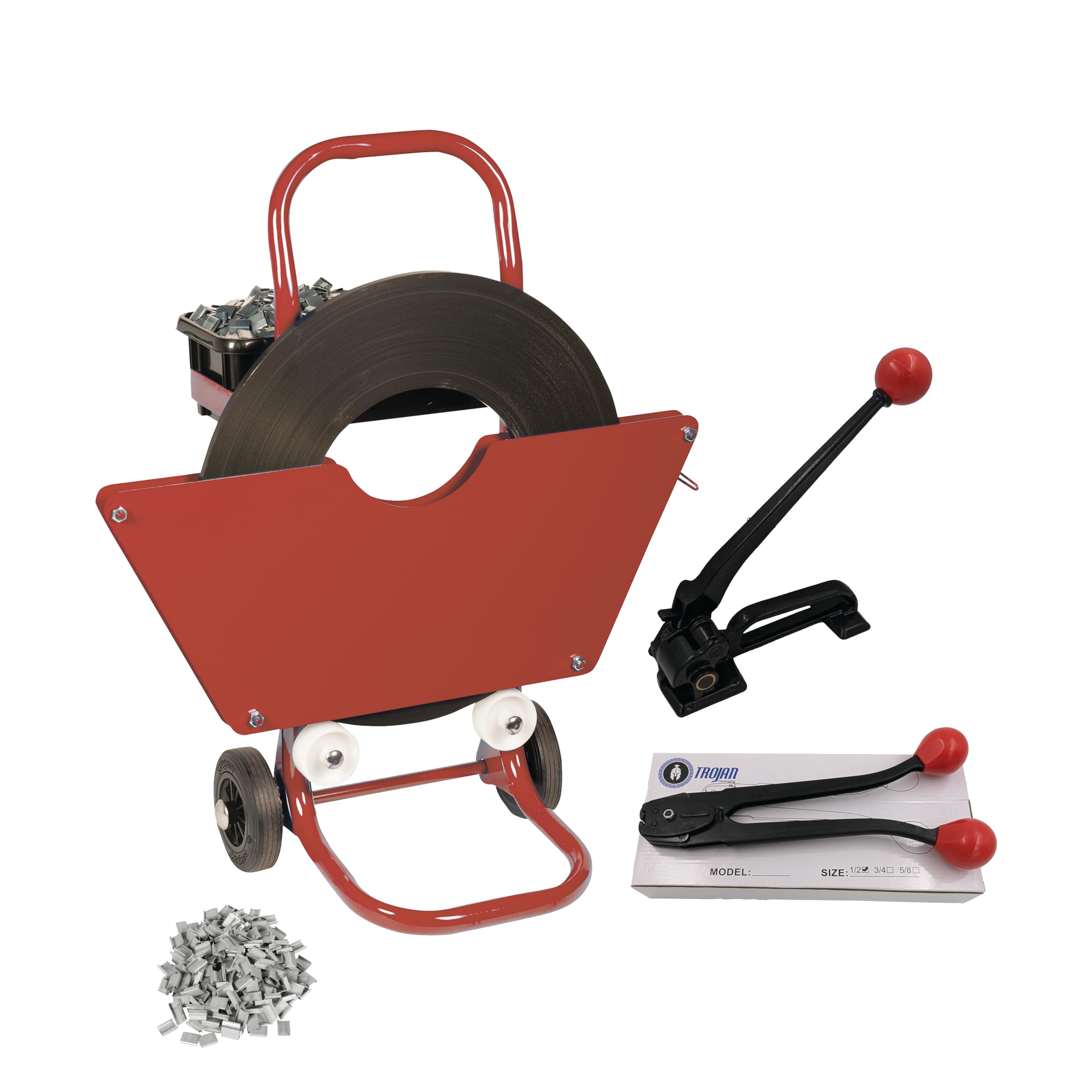 Trojan Packaging Trojan Steel Strapping Kit, 13Mm X 0.5Mm X 395M, 560Kg Breaking Strain, With Seals, Dispenser, Tensioner & Sealer