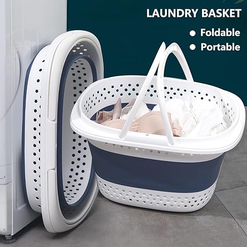 Miniatura 2 de COFSODI Cestas de lavandería desplegables  Cesta de lavandería de plástico de 31 L con asas, cesta de lavandería plegable para lavandería, maletero
