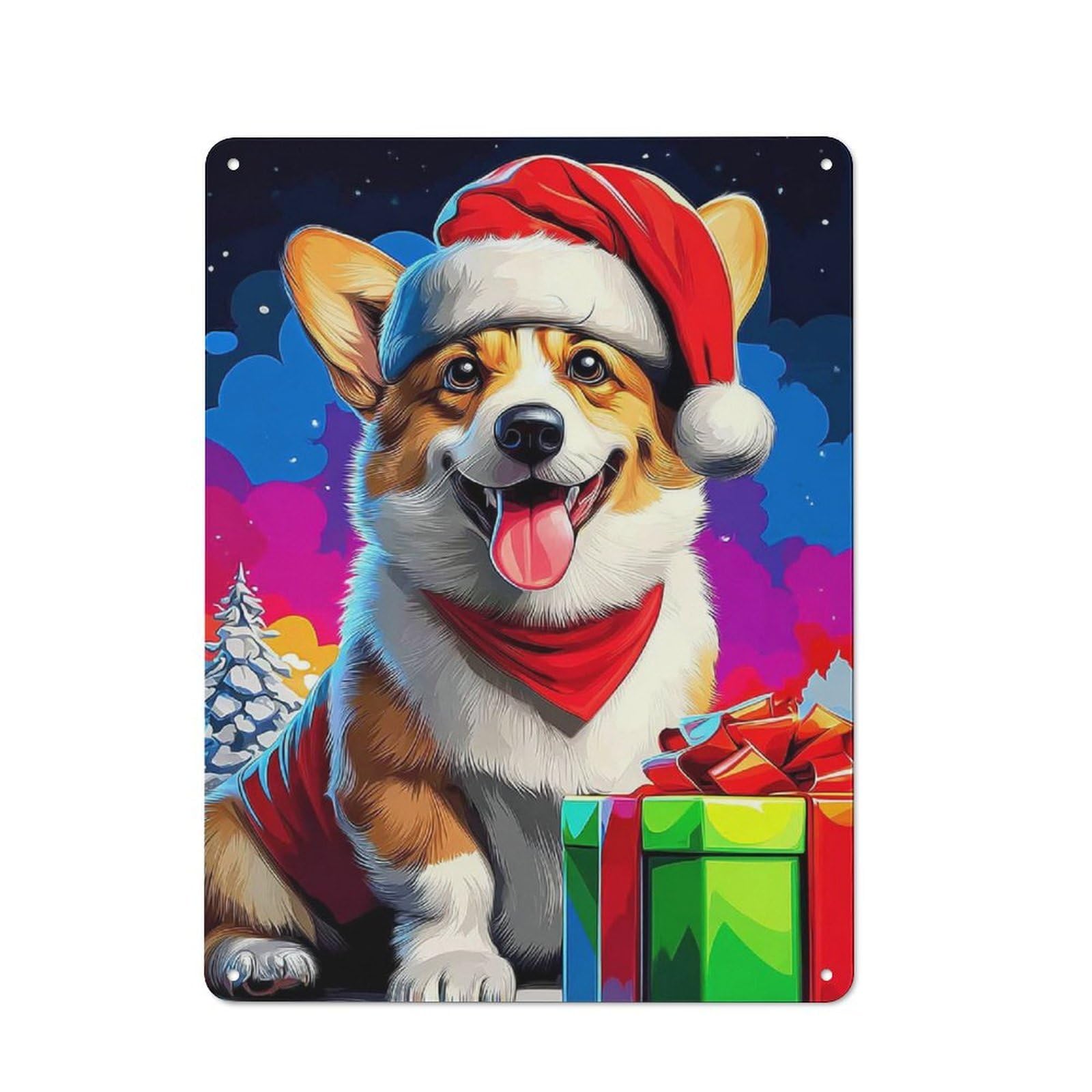Junmoney Christmas Corgi With Presents -1 Classic Tin Wall Sign 40X30cm, Diner Style Decor For Coffee Bar, Kitchen, Bistro Or Tea Corner