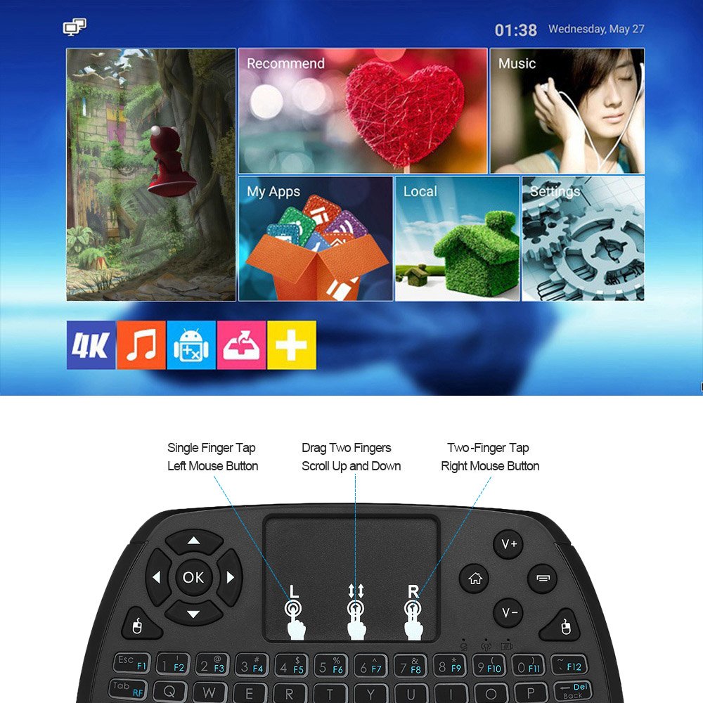 Docooler Control Remoto Teclado Inalámbrico con Ratón de 2.4GHz para el Cuaderno de la PC TV Smart TV de Android TV Box