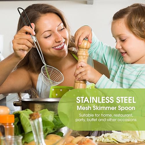 Miniatura 7 de Cucharas coladoras de olla caliente, cucharas coladoras de acero inoxidable para ollas calientes de 2.5 pulgadas, mini cuchara desnatadora de malla,