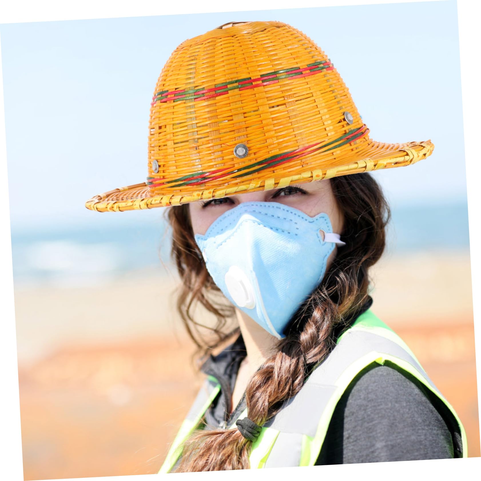 Casque de Chantier Tissé en Bambou Ventilation, Protection Renforcée et Large Bord pour L'été Chantiers de Construction