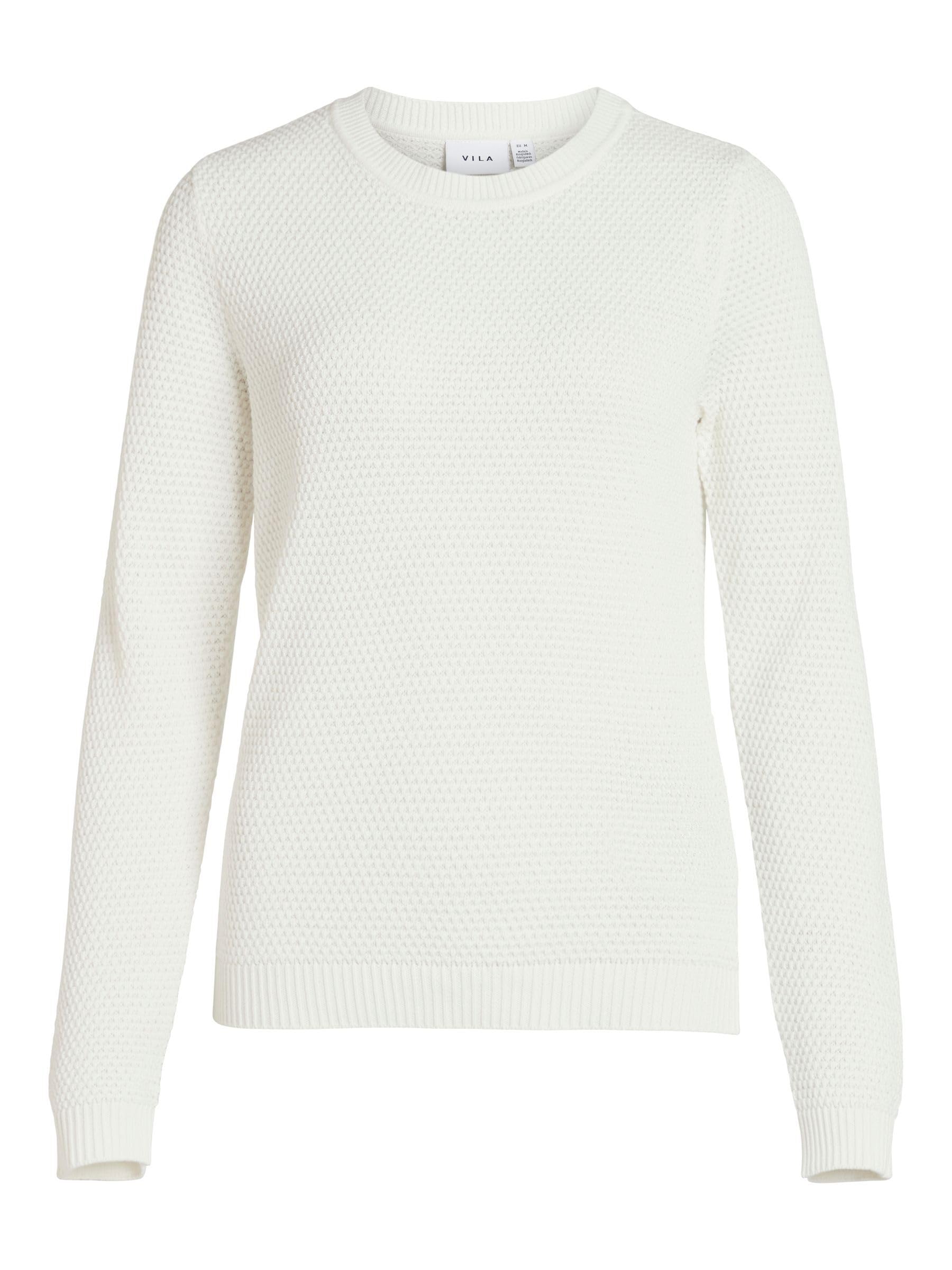 Vila Women's Vidalo O-Neck L/S Knit Top/Su-Noos Pullover, White Alyssum, S