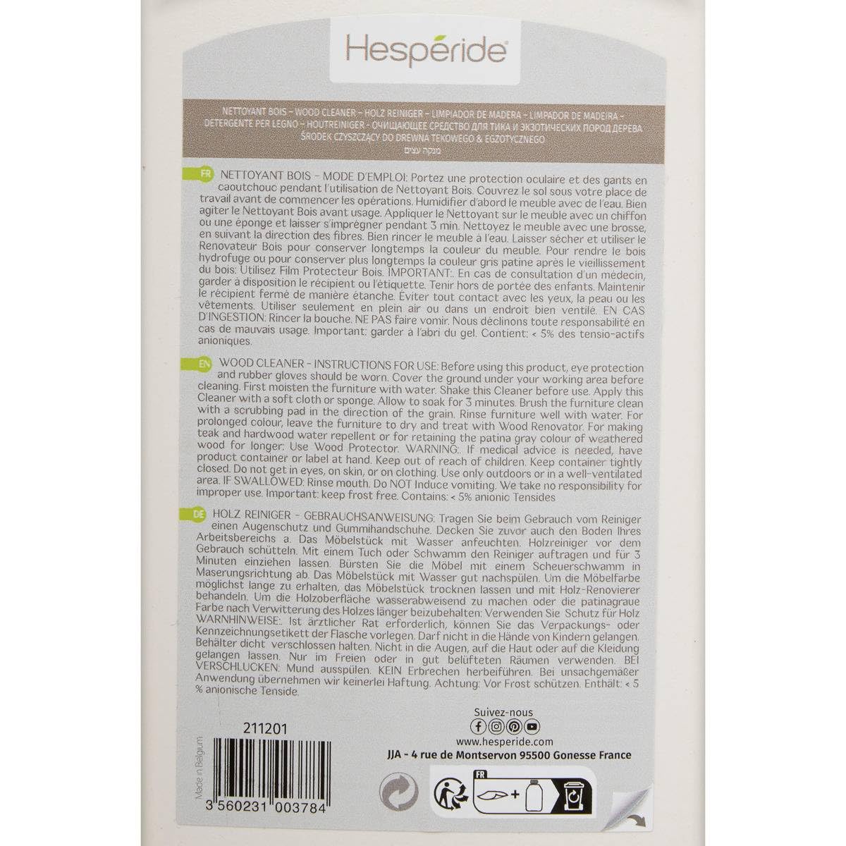 Hespéride - Nettoyant Dégriseur pour Bois Exotique 1 L, Élimine Les Taches, Ravive la Couleur - pour Mobilier de Jardin, Entretien Extérieur
