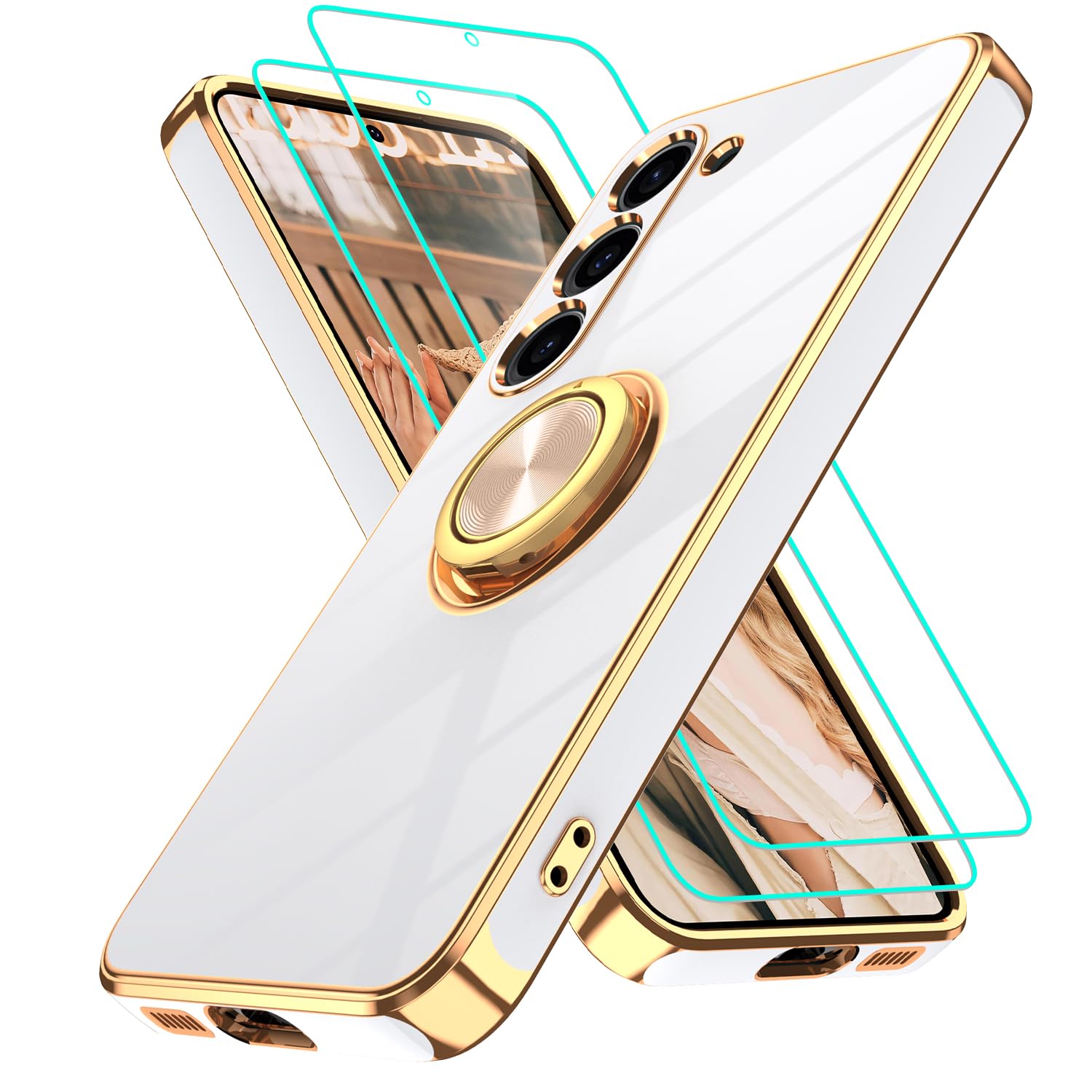 Gritup Slim Fit Case for Samsung Galaxy S Series,Shockproof Soft Cover with 2 Pcs HD Screen Protectors,and Built-in Ring Kickstand Phone Cover