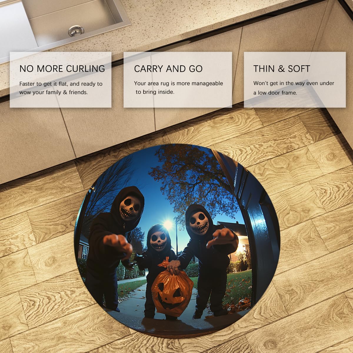 Motyw Halloween 100 cm Okrągłe dywaniki Sztuczka lub Treat Nocna Scena Wzór Dziecięcy Dywan Podłogowy Niskie Włosy Do Pokoju Przedszkola Salon Gry Balkon