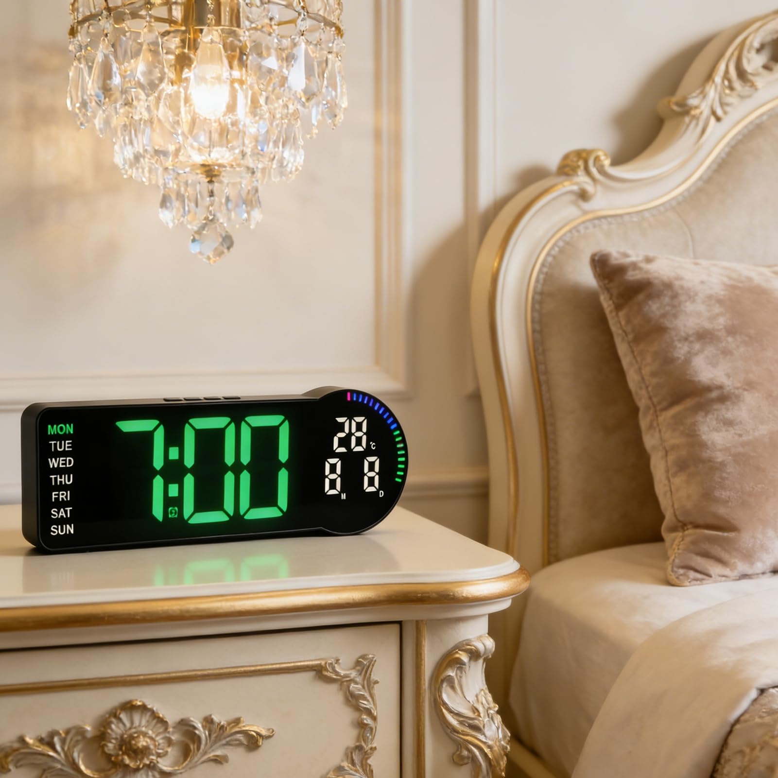 Fockety Digitale Wanduhr, LED-Digitaluhr mit Großem Display, Automatische Dimmung, Wanduhr mit Datum, Woche, Temperatur, Countdown, Fernbedienung, Schlummerfunktion, 12/24 Stunden,