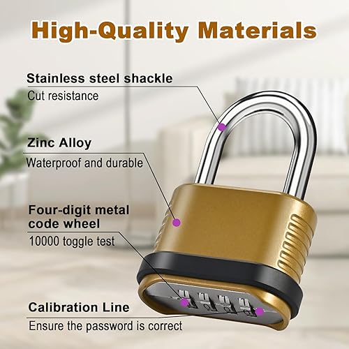 Miniatura 3 de Paquete de 2 candados combinados  Cerradura combinada resistente de 4 dígitos  0.118 pulgadas (1.043 in) candado de combinación impermeable para