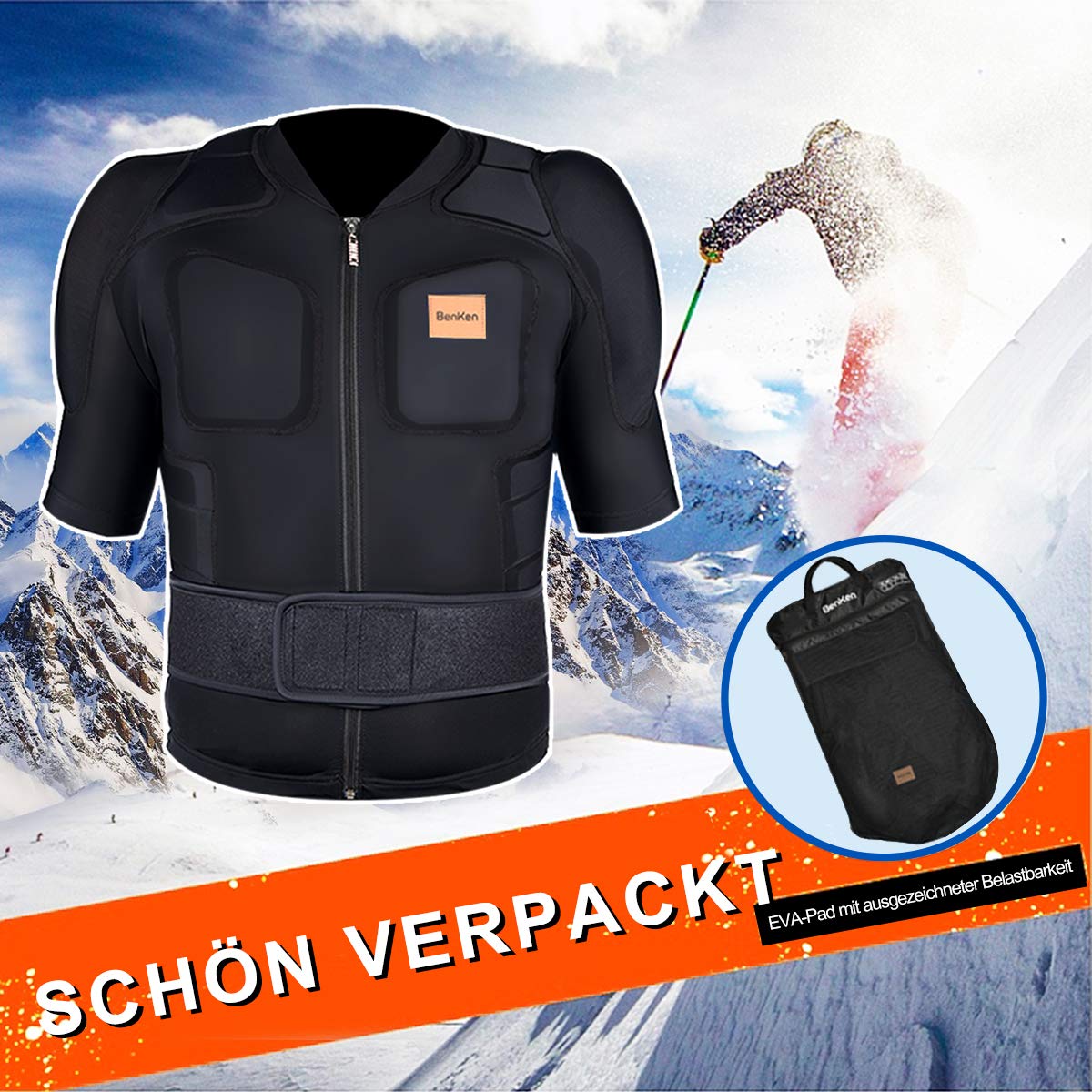 BenKen - Camisa Protectora para esquí, Snowboard, Moto Enduro, Chaqueta de protección Ajustable (Hombre y Mujer)
